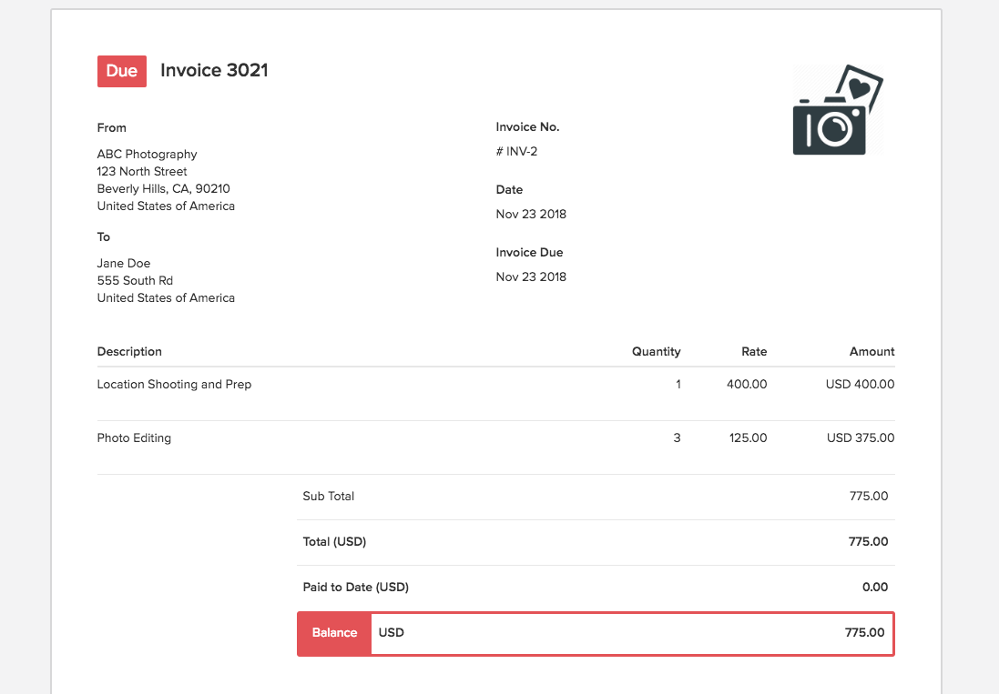 photography invoice template for mac