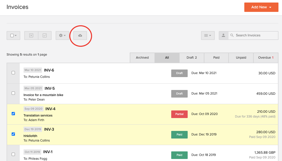 How to Export Invoices from invoicely