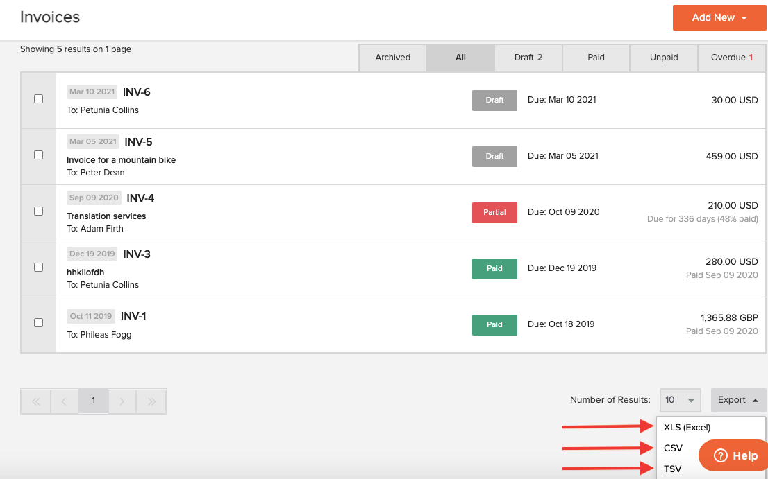 How to Export Invoices from invoicely