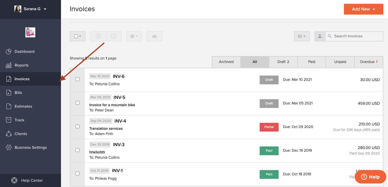 How to Export Invoices from invoicely